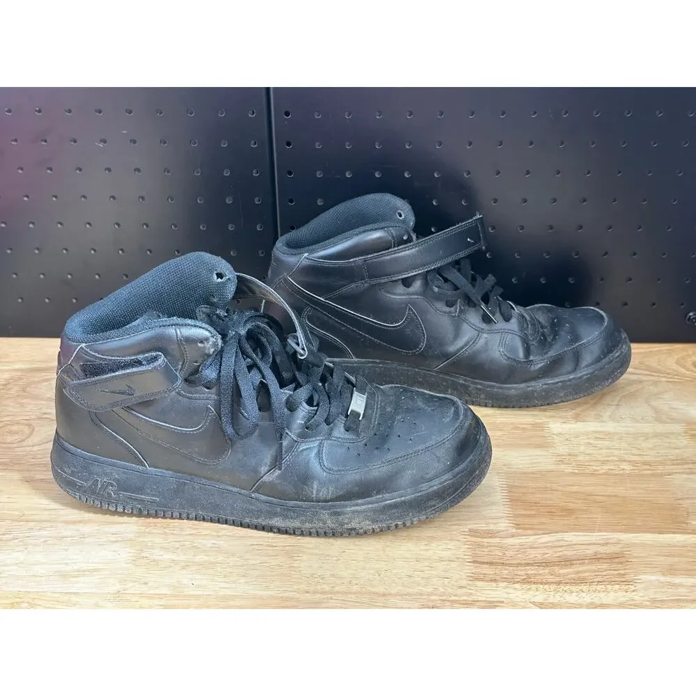 Nike Air Force 1 '07 Mid Triple Black Leather Men’s Sneakers CW2289-001 Size 13